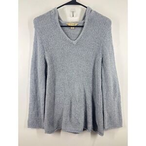 Gander Mountain‎ Womens Blue Popcorn Knit Hooded Sweater V-Neck Pullover Medium